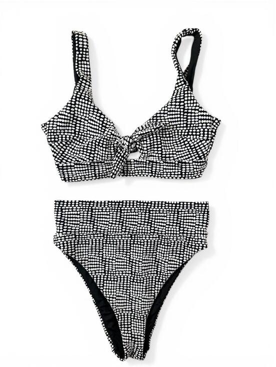 aerie Other - Aerie Jacquard Black White Polka Dot Bikini Set Tie Scoop Top High Cut Size M